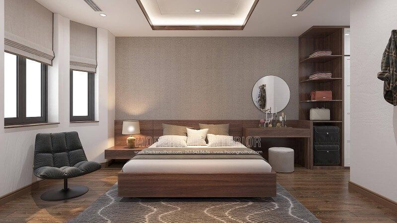 Bạn là người mệnh Thổ, mệnh Kim, Morehome xin giới thiệu quý vị và các bạn một trong những ý tưởng đó là mẫu bố trí nội thất phòng ngủ màu nâu chủ đạo tại biệt thự Vinhomes Imperi a Hải Phòng, ngoài ra còn rất nhiều mẫu thiết kế phòng ngủ đẹp tại website:thietkenoithat.com