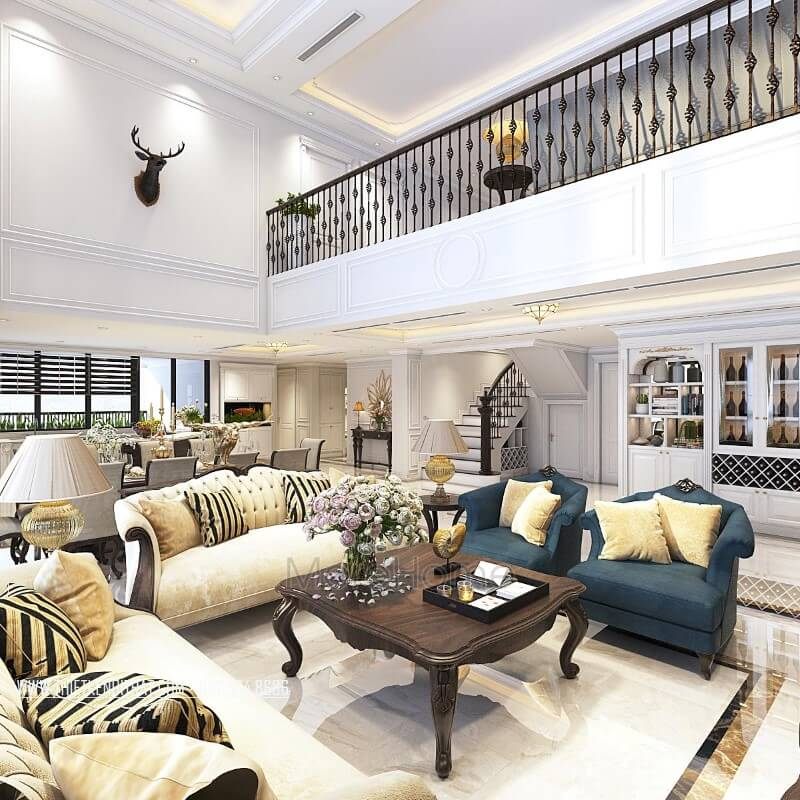 Tại Nội Thất Phòng Khách Căn Hộ Duplex Thanh Xuân Hà Nội có sản phẩm Bàn Trà Gỗ Óc Chó Tân Cổ Điển Cao Cấp.